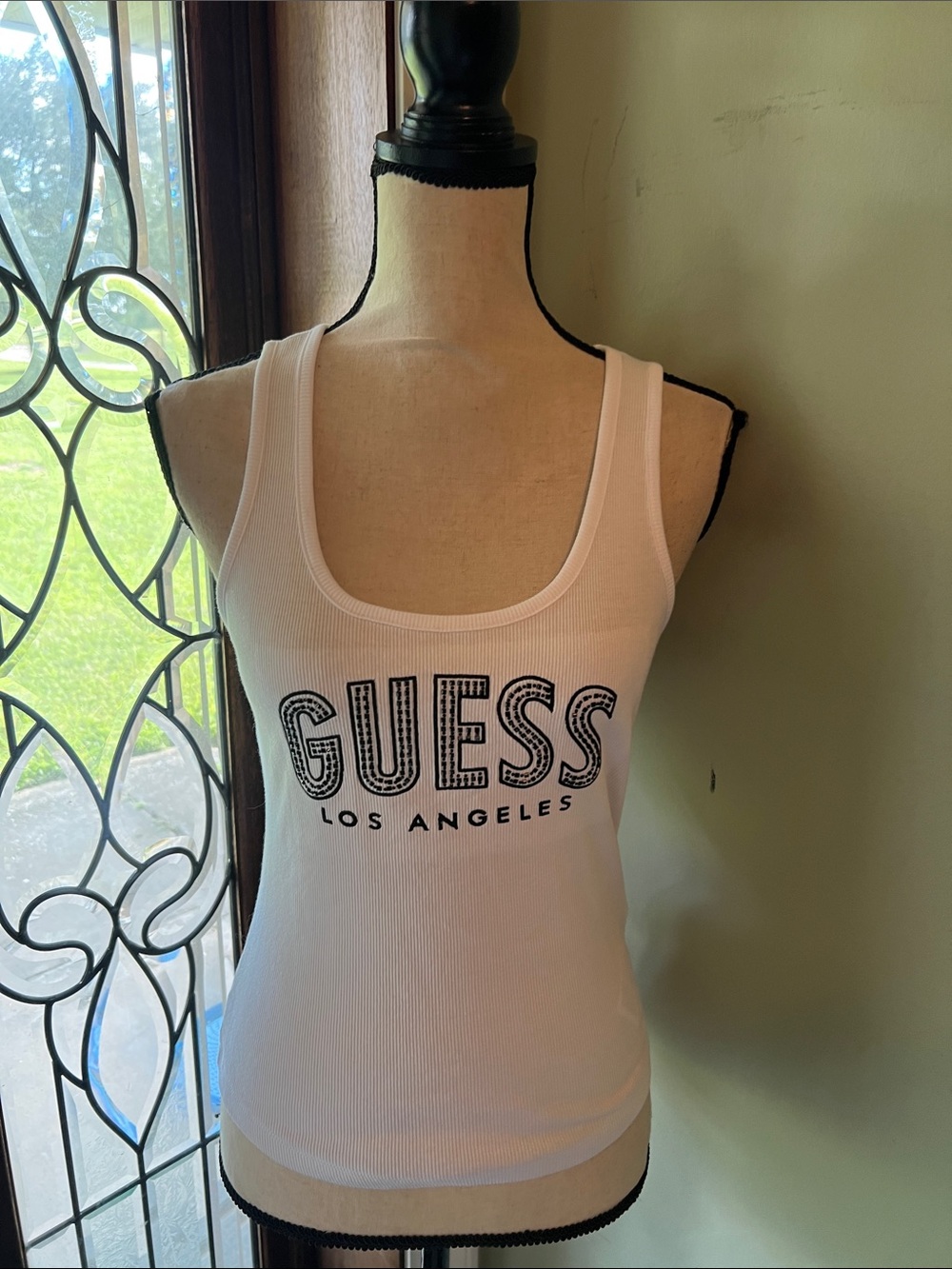 GUESS White Ribbed Logo Tank Top